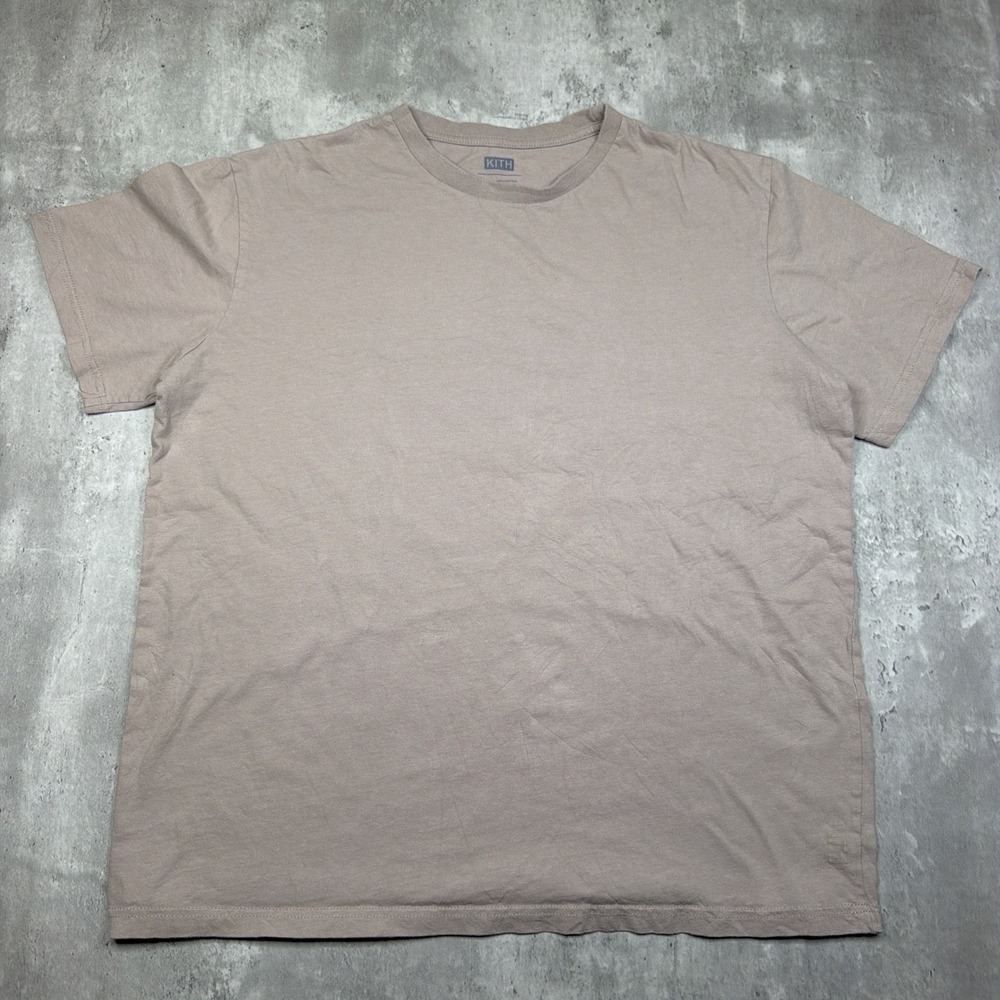 KITH T-Shirt Mens Large Tan Short Sleeve Crew Neck Pullover 100% Cotton Plain